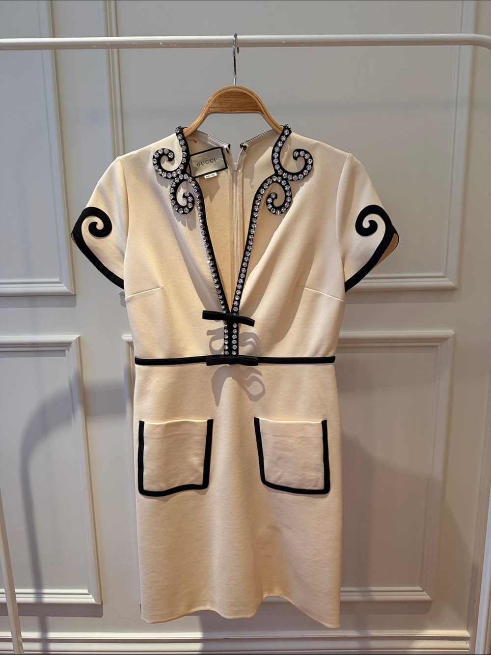 Gucci Runway Crystal-Trim Jersey V-Neck Dress - Picture 1 of 5